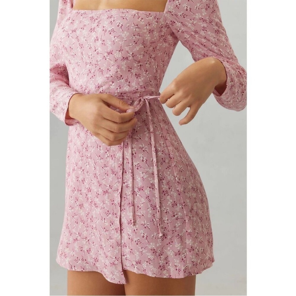 Reformation Rosalie Long Sleeve Mini Dress Cherry Blossom Pink Floral Size 4 - Picture 5 of 9